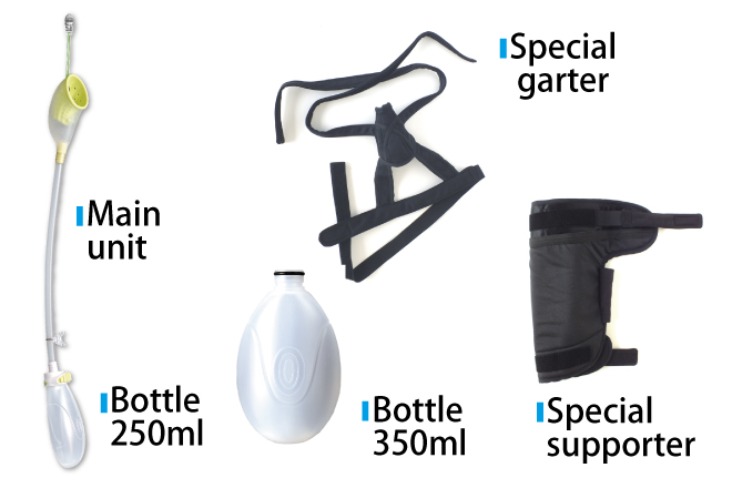 -Main unit<br />
-Bottle 250ml, 350ml<br />
-Special garter<br />
-Special supporter